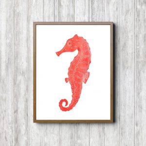 Coral Watercolor Seahorse Printable