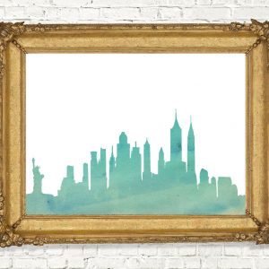 Mint Watercolor New York Skyline