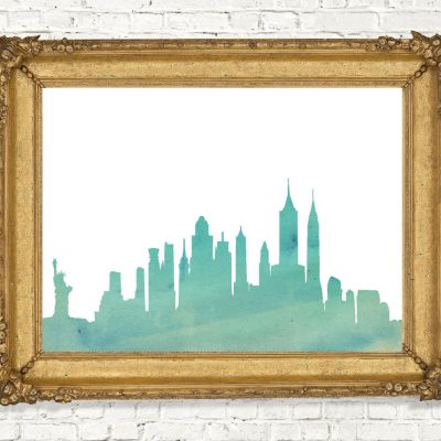 Mint Watercolor New York Skyline