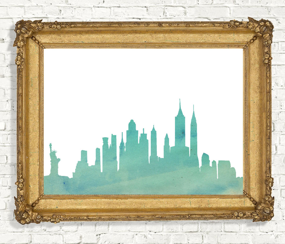 Mint Watercolor New York Skyline Printable