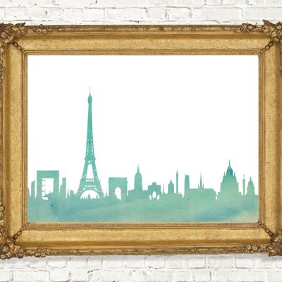 Mint Watercolor Paris Skyline Printable