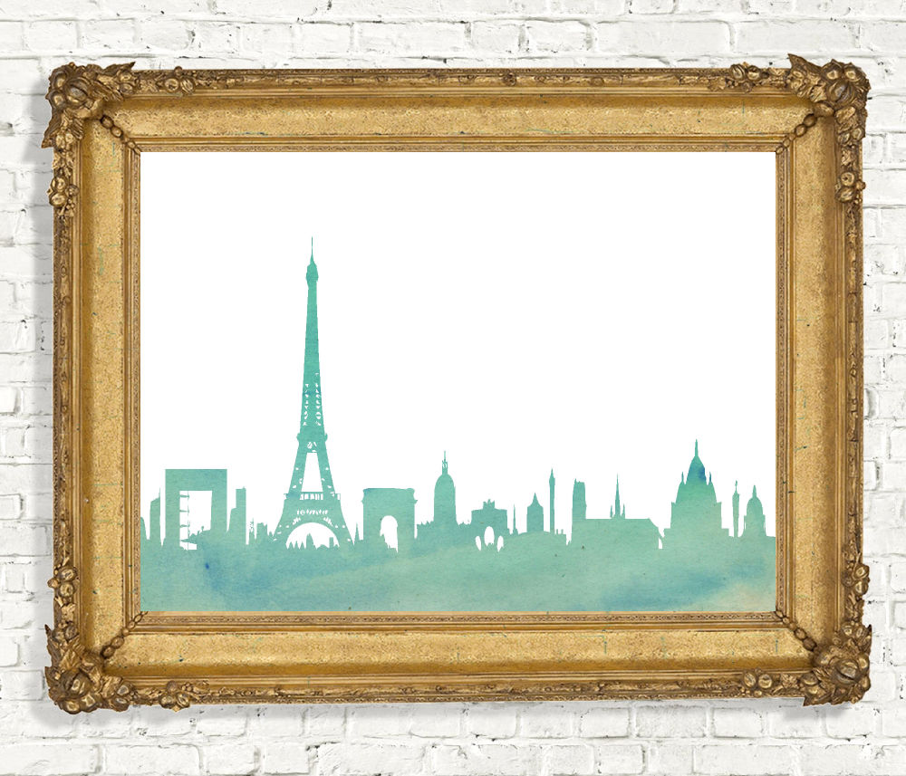 Mint Watercolor Paris Skyline Printable