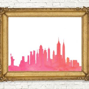 Pink Watercolor New York Skyline