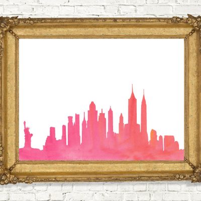 Pink Watercolor New York Skyline