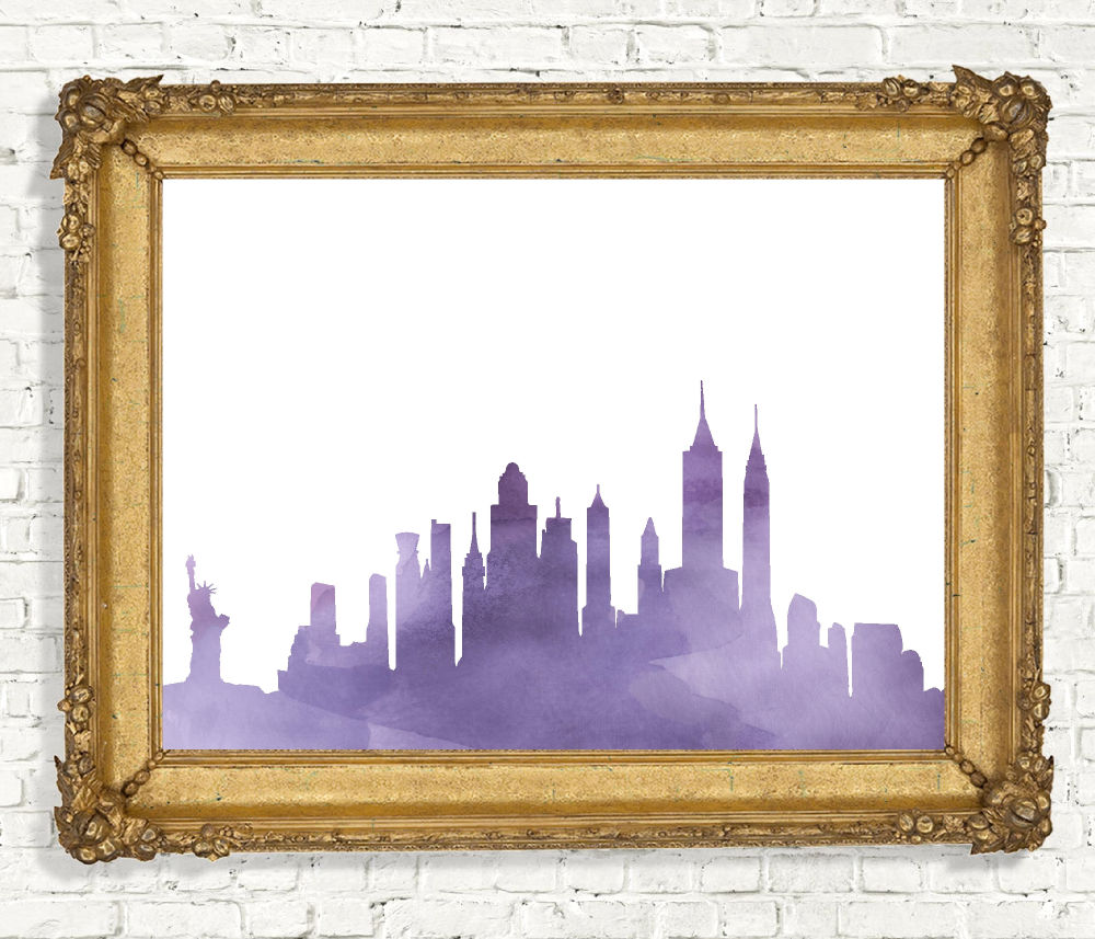 Purple Watercolor New York Skyline Printable