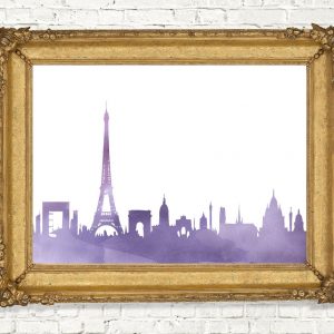 Lavender Watercolor Paris Skyline Printable