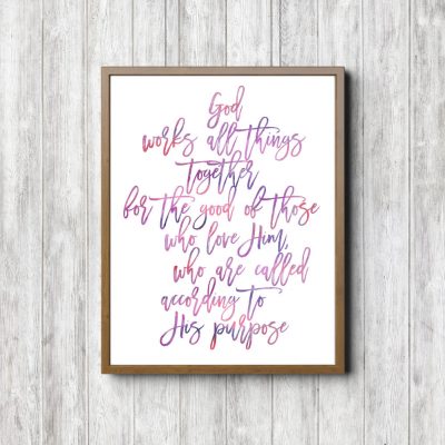 Romans 8:28 Purple Watercolor Printable
