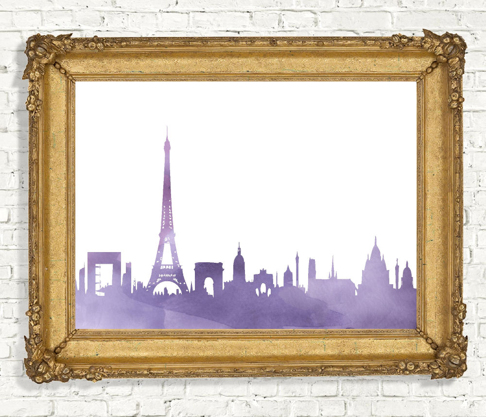 Lavender Watercolor Paris Skyline Printable