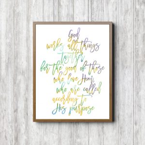Romans 8:28 Yellow & Purple Watercolor