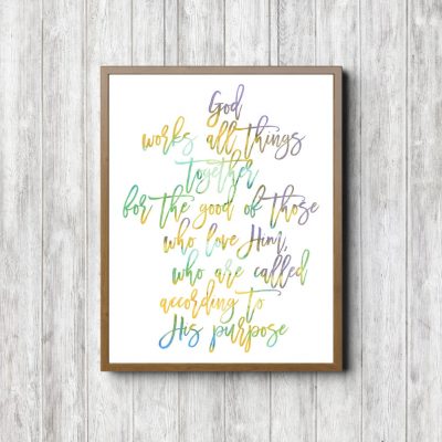 Romans 8:28 Yellow & Purple Watercolor