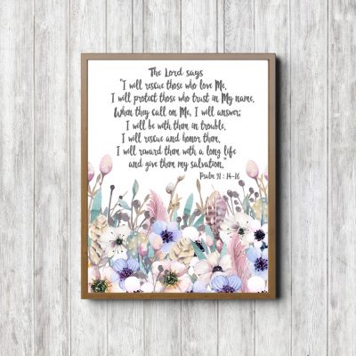 Psalm 91:14-16 Floral Scripture Printable