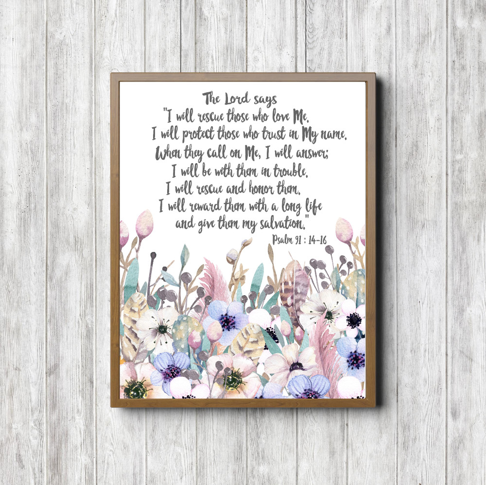 Psalm 91:14-16 Floral Scripture Printable