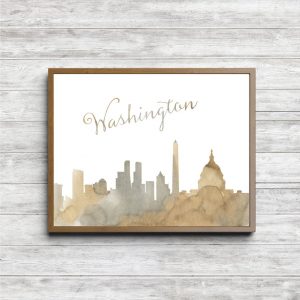 Beige Watercolor Washington Skyline Printable