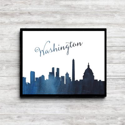 Blue Watercolor Washington Skyline Printable