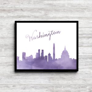 Purple Watercolor Washington Skyline Printable