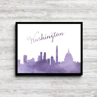 Purple Watercolor Washington Skyline Printable