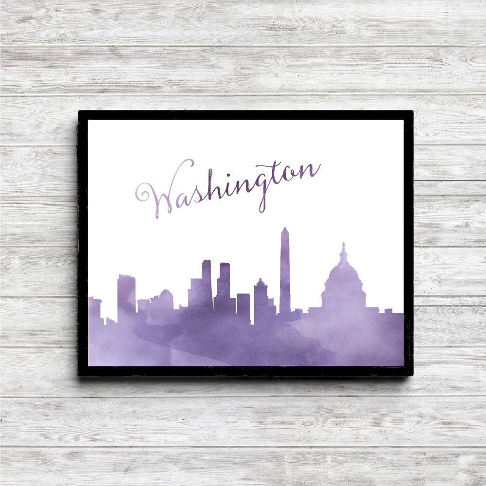 Purple Watercolor Washington Skyline Printable
