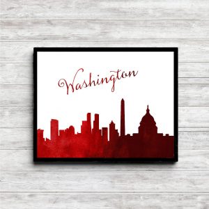 Red Watercolor Washington Skyline Printable