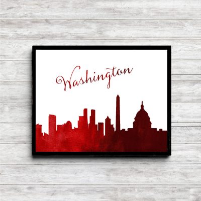 Red Watercolor Washington Skyline Printable