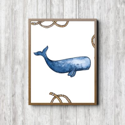 Blue Watercolor Whale Nautical Printable