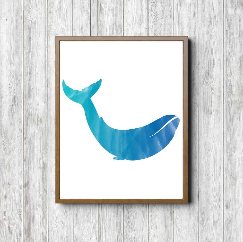 Blue Watercolor Printable Whale