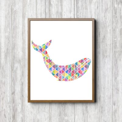 Geometric Watercolor Printable Whale