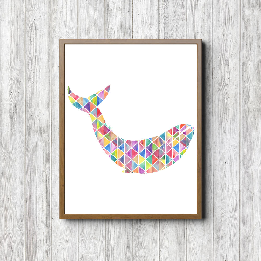 Geometric Watercolor Printable Whale
