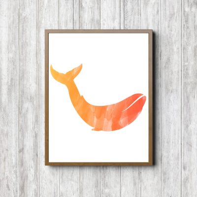 Orange Watercolor Printable Whale