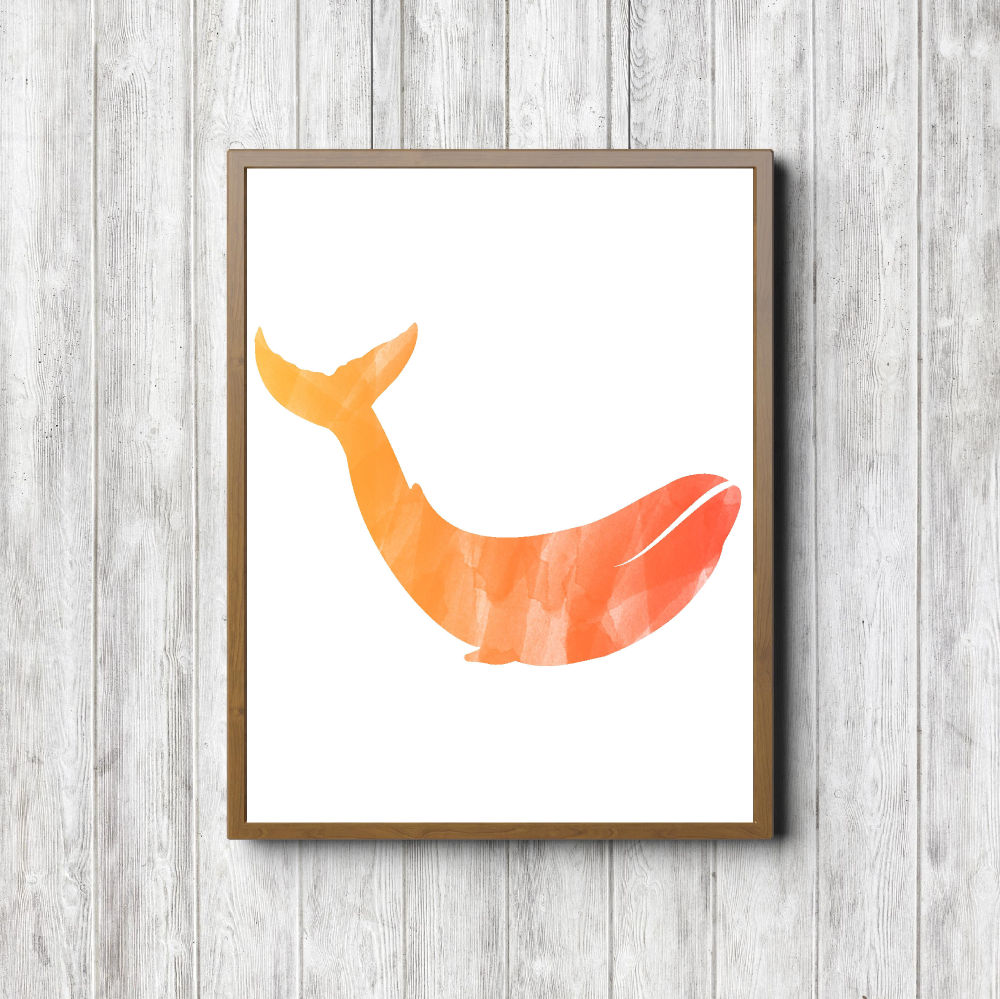 Orange Watercolor Printable Whale