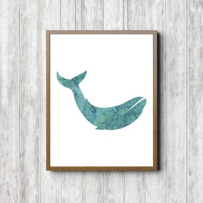 Teal Watercolor Printable Whale