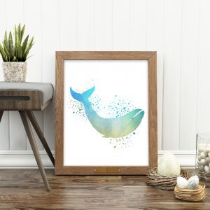 Yellow & Turquoise Watercolor Printable Whale