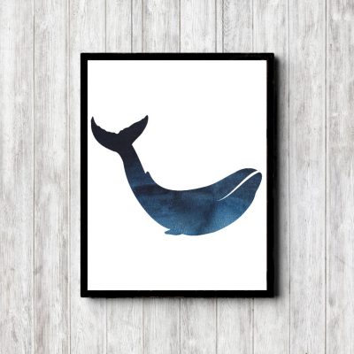Dark Blue Watercolor Printable Whale