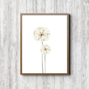 White Peony Flowers Bathroom Printable