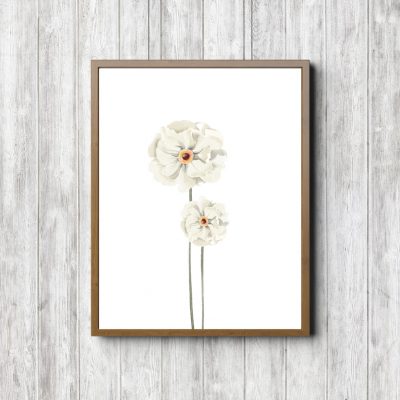 White Peony Flowers Bathroom Printable