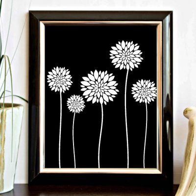 White & Black Flowers Minimalist Printable