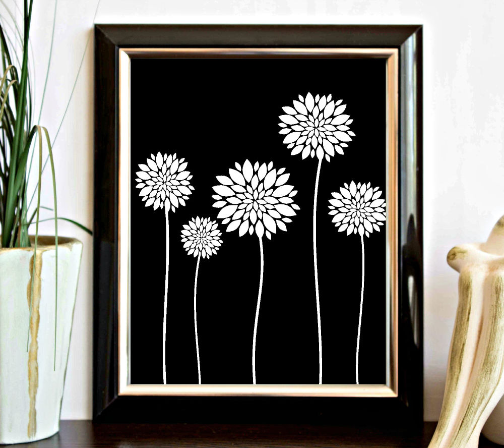 White & Black Flowers Minimalist Printable