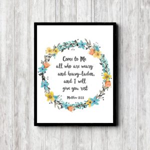 Matthew 11:28 Blue Wreath Printable