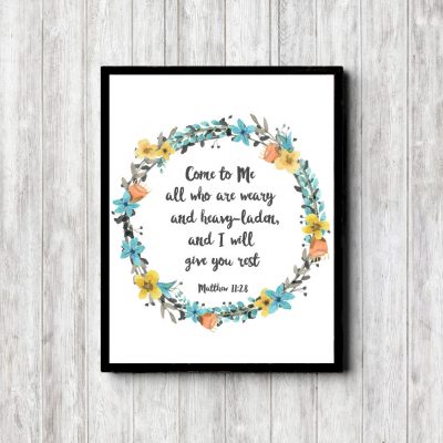 Matthew 11:28 Blue Wreath Printable