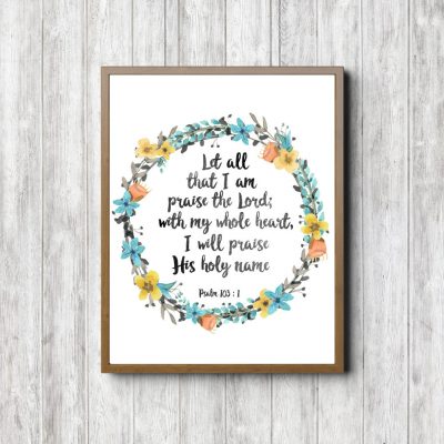 Psalm 103:1 Blue Wreath Printable