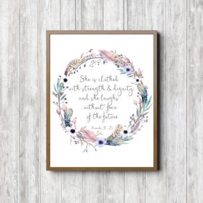 Proverbs 31:25 Feather Wreath Printable