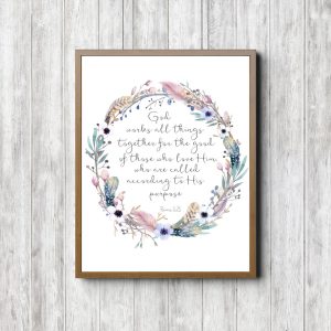 Romans 8:28 Feather Wreath Watercolor