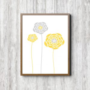 Yellow & Gray Simple Flowers Printable