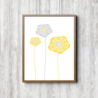 Yellow & Gray Simple Flowers Printable