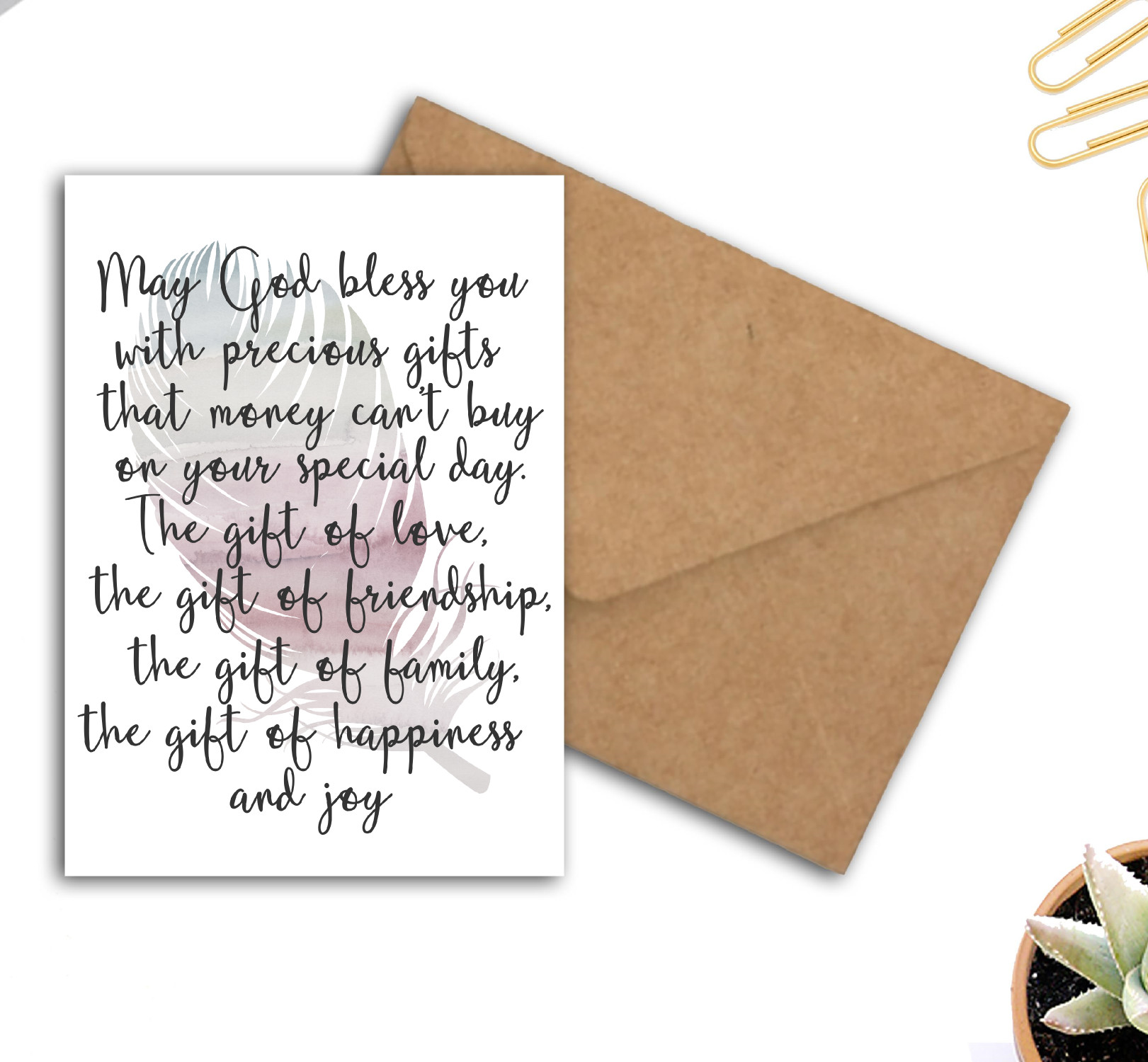 God Bless You Feather Card