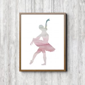 Pink & Gray Watercolor Ballerina