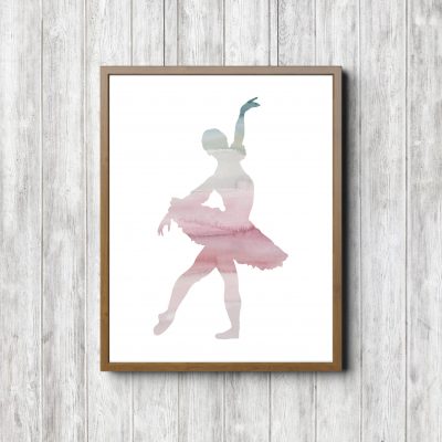 Pink & Gray Watercolor Ballerina