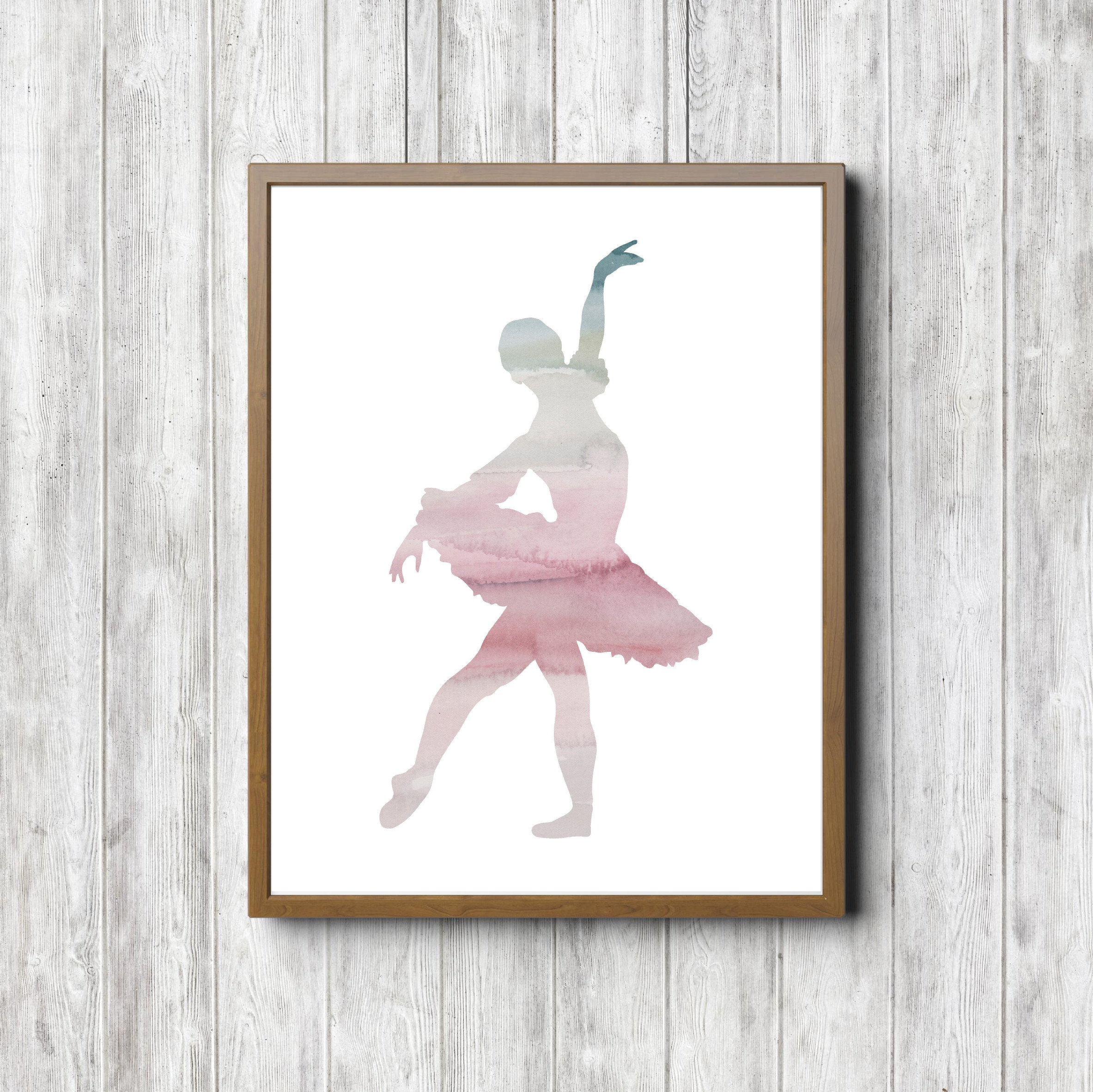Pink & Gray Watercolor Ballerina