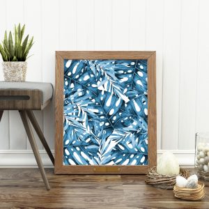 Blue Tropical Monstera Leaves Printable