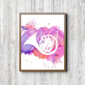 Pink Watercolor French Horn Printable