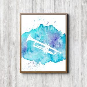 Blue Watercolor Trumpet Printable
